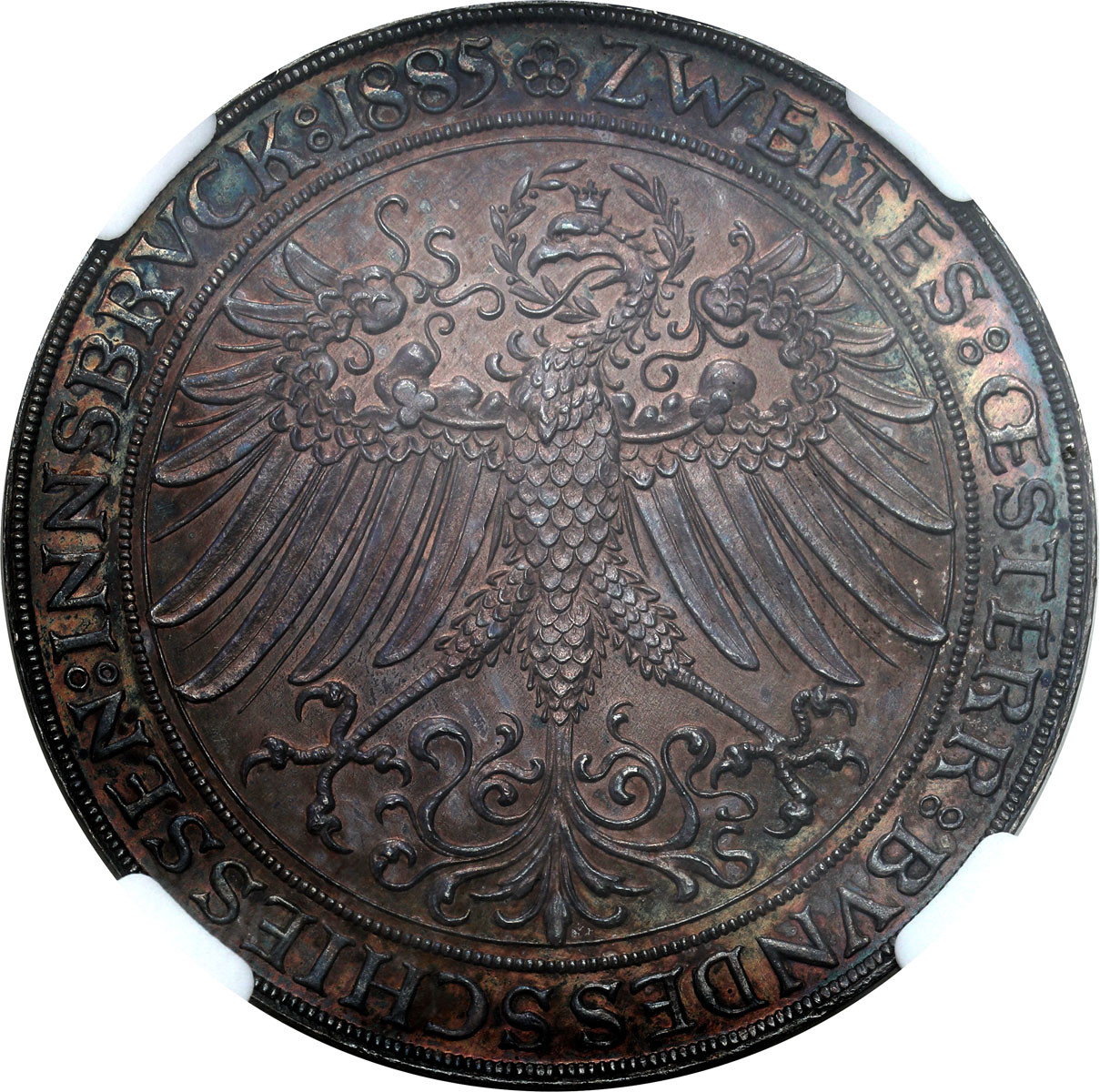 Austria. Franz Joseph I (1848-1916). Medal (podwójny gulden)  na 2 federalne zawody strzeleckie w Innsbrucku NGC MS63 – PIĘKNY